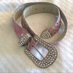 Rhinestone Pink Leather Western Belt